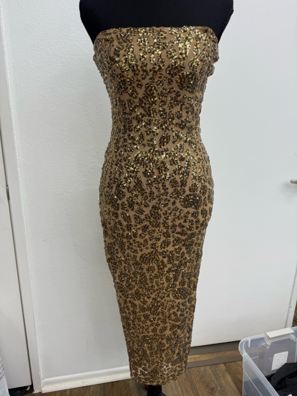 Strapless Gold Sequin Bodycon Dress